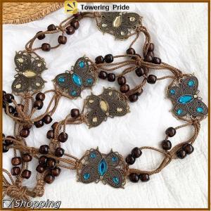 [Towering Pride] Phong Cách Bohemian bướm Nước Kim Cương Dệt Phong cách dân tộc hạt gỗ của phụ nữ vành đai giản dị kỳ nghỉ phong cách eo dây