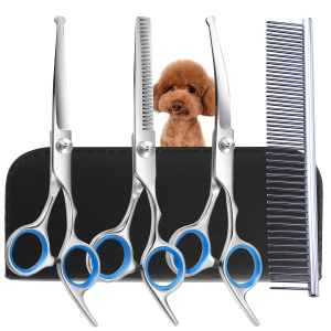 SET GUNTING SILVER STAINLESS STEEL 5 IN 1 SET GUNTING RAMBUT DAN BULU SALON PROFESIONAL / SET GUNTING GROOMING PERAWATAN BULU ANJING DAN HEWAN LAINNYA 1 SET 5 IN 1 MULTIFUNSI + KOTAK PENYIMPANAN