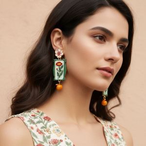 RANZH Charm Enamel Flower Dangle Earrings Painting Creative Metal Geometric Stud Earrings Sweet Alloy Bohemian Dangle Earring Beach