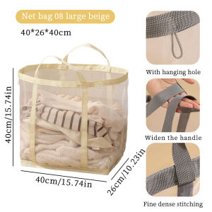 Large Laundry Basket Bakul Baju Kotor Foldable Mesh Storage Bag Portable Clothes Hamper Wall Hanging Organizer