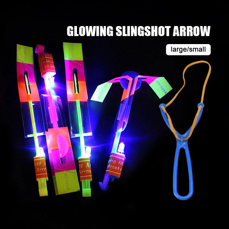 Flying Rotating Rocket Helicopter Flash LED Light Elastic Toy Berserk Elastic Helicopter Arrow Lastic UFO Sky Shooting Lastik Lampu