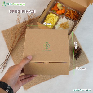 Dus Nasi 16x16 Kraft Laminasi Bahan 310 GSM Kotak Nasi Katering Paper Lunch Box Dus Bolu Kue isi 50 pcs