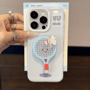 Upaitou Casing for Iphone 15 Promax 15pro 15plus IPhone 16 15 14 13 12 11 Pro Max Cartoon Cute Expressions Table Tennis Bracket Phone Case with Bracket Protective Silicone Shockproof Soft Back Cover