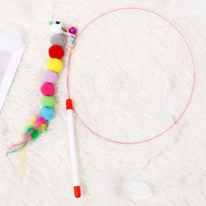 Mainan kucing toys chewys Pet Toy Cat Play Toy Cat Feather Toy Mainan Kucing Murah Teaser Mouse Feather Stick Ball