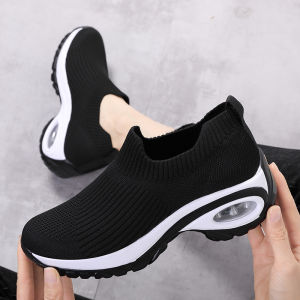 Fly Weave Leisure Rubber Shoes For Women Slip On Comfortable Sports Running Shoes Low Cut Air Cushion Walking Shoes