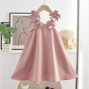 Menoea 3 4 5 6 7 năm trẻ em trang phục hoa cho bé gái đầm sọc mùa hè phiên bản Hàn Quốc màu hồng tiệc sinh nhật Váy công chúa trẻ em mặc giản dị quần áo quần áo cưới trắng