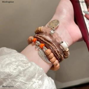 [COD] Modingdue 5pcs Bohemian Multi-Layer Rice Bead Bracelet Wings Pendant Elastic Rope Bracelet Ethnic Style Jewelry