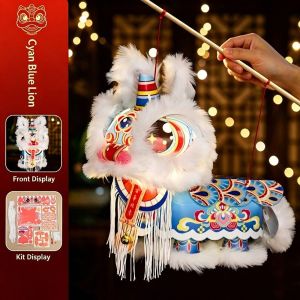 GOFIDIN Waterproof Year Lion Dance Lantern DIY Material Package with Tassel Ancient Year Lantern Good Lucky Festival Atmosphere Luminous Hand-held Lantern Mid-Autumn Festival