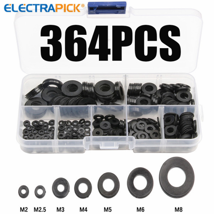 500Pcs Black Nylon Flat Washer Assortment – 8 Sizes (M2 To M10) In A Handy Storage Box