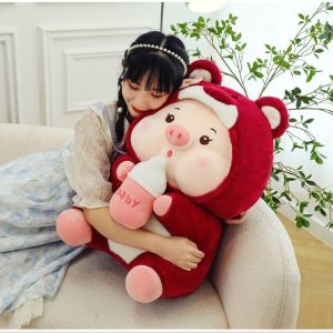 THÚ BÔNG HEO ÔM SỮA ÁO GẤU DÂU HEO COSPLAY LOTSO CAO CẤP CHO BÉ MẪU MỚI