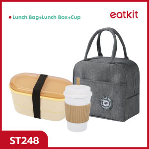 Eatkit 3in1 Kotak Makan Set Lunch Box Kotak Makan 700ml 2 Layers & Cangkir Soup Wheatstraw Anti Panas