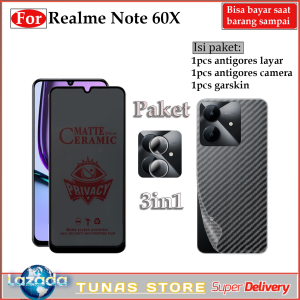 Paket 3in1 Antigores Realme note 60X Tempered glass privacy anti spy Tg layar