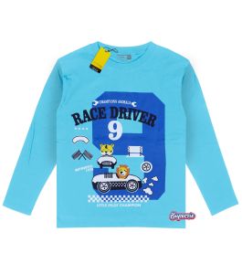 Kaos anak laki laki lengan panjang karakter kendaraan sporty RACE DRIVE warna birumuda bahan adem