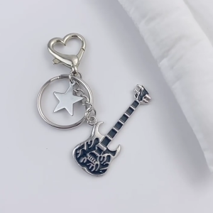 Stylish Alloy Guitar Keychain with Rhinestones Metal Keyring Pendant Sophisticated Couple Key Chain Lightweight