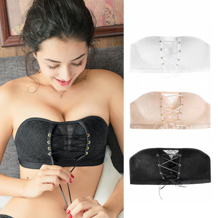 INTIMA Strapless Invisible Bra for Women Sexy Lace Drawstring