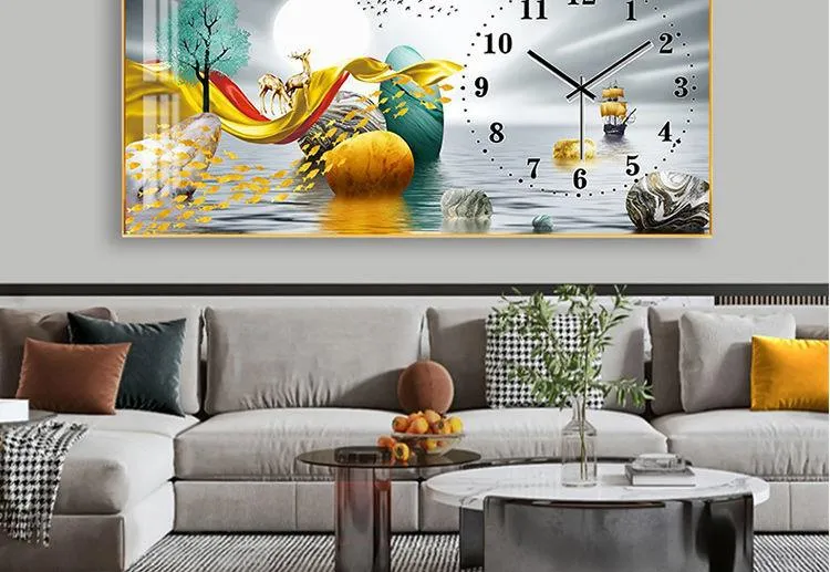 Modern Minimalist Wall Clock Living Room Clock Moon Sandstone Painting Home  Fashion Restaurant Ideas LED Light Wall Decoration - AliExpress