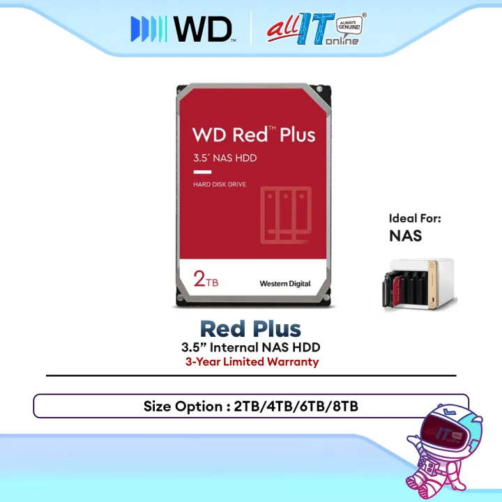 Western Digital Red™ Plus NAS Hard Drive 3.5" WD20EFPX / WD40EFPX ( 2TB /4TB / 6TB / 8TB )