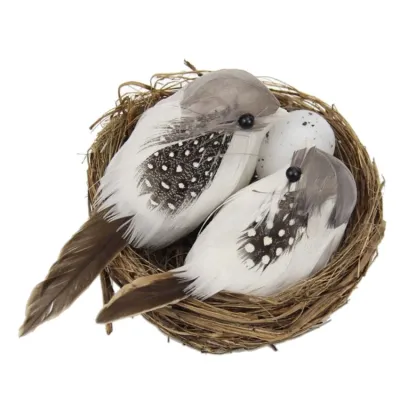 1 Set Realistic Feathered Birds With Nest Birds Egg Artificial Craft Birds For Garden Parties Lawn Decor Home Car Ornament