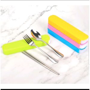 Sendok Set Garpu Sumpit sendok Bahan Jerami + kotak Sendok Set 3 in 1 Perlengkapan Makan COD  MLH A30