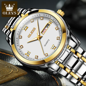 OLEVS Watch For Men Mens Watches Waterproof Original Quartz Double Calendar Business Stainless Steel With Box Date Belt Luminous Fashion Clock