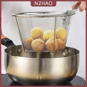 N2HAO Pháp chip chiên Lọc Giỏ thép không gỉ sâu Fry giỏ bếp Vòng Nồi chiên dây lưới với xử lý dây colander lưới