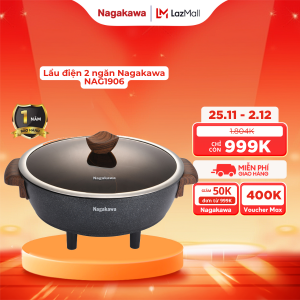 Lẩu điện Nagakawa NAG1906 2 ngăn đa dụng dung tích 6L lòng nồi nguyên khối chống dính vân đá đa chức năng nấu