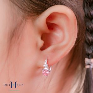 Bông Tai Bạc Cho Bé Gái Kiểu Khong Tròn Đá Hồng To Sáng Nổi Bật Vàng Bạc Duy Hiển