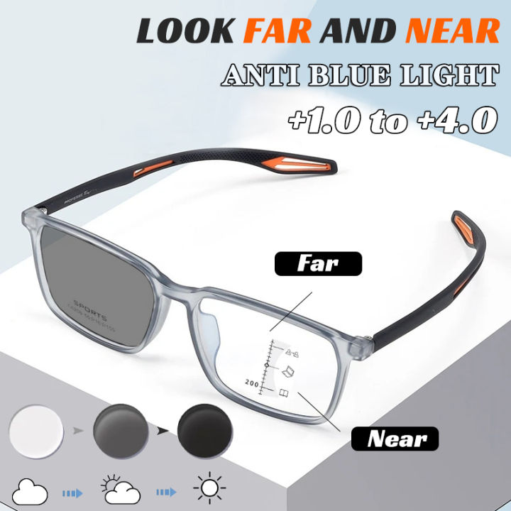 in Progressive Photochromic Multifocal Reading Glasses Outdoor Bifocal  Sunglasses TR90 Sports Anti Blue Light Look Near And Far Eyeglasses