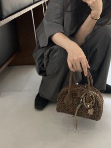 Winter New Toast Bag Vegan Suede with Woven Pendant Retro Handbag Shoulder Crossbody Womens Bag   Elegant and Versatile for Commuting   Camel color \ Brown \ Leopard Print \ Brown   20*9*18CM #11383