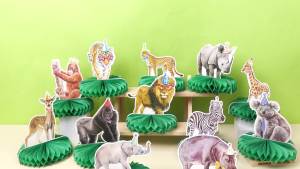 Honeycomb Party Supplies: Jungle Animals Centerpieces for Safari Themed Events