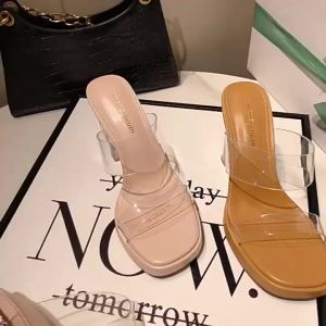 Ins fashion Transparent Sandals Female New Chunky Crystal High Heels for party wedding