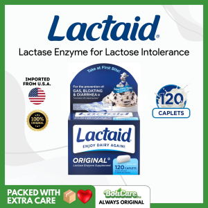 Lactaid Original 120 Caplets - Lactase Enzyme Supplement for Dairy & Bloating Relief