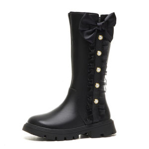 Sepatu High Boot Anak Cewek Kulit Leather Flat Perempuan Dance Karnaval Fashion (ZH SS273)