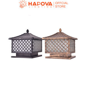 Đèn trụ cổng trang trí cỡ 400mm HAPOVA DUZIN 7005 + Tặng kèm bóng 9W Vàng