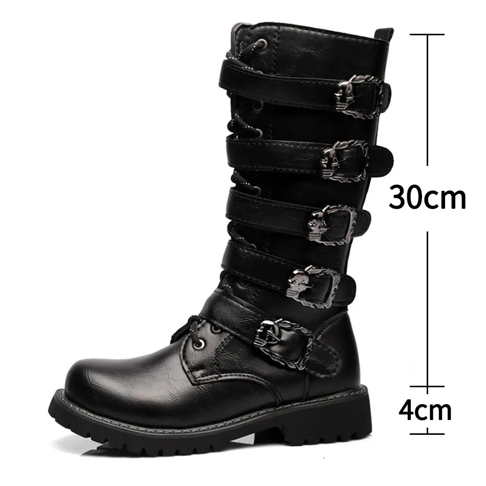 Mens black knee on sale high combat boots