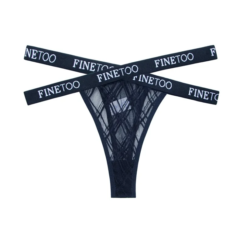 FINETOO Lace Leter Belt Thongs Women Low Waist Underpants S-XL