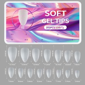 Rainbow Soft Gel Tip 300pcs Full Buff Nail Extension Kuku Palsu / Soft Fake Nails 15 Size / 15 Tipe Ukuran