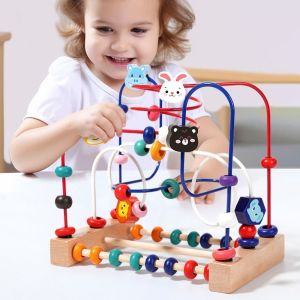 UFANSM Wooden Wooden Beads Toys Colorful Animals Shapes Early Education Toys Color Matching Interactive Design Cognitive Development Toys Baby Toddler