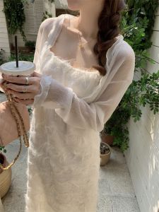 Đầm Ren 2 Dây Pha Lông Thỏ Trắng Cao Cấp