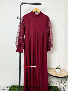 Maryam Dress Gamis Polos Terbaru Bahan Crinkle Kombinasi Tile Payet Sequin Premium