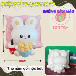Tượng tô màu TƯỢNG THỎ NẰM GỐI LÀM HỘC ĐỰNG BÚT thạch cao trắng (Không kèm màu) trò chơi trẻ em
