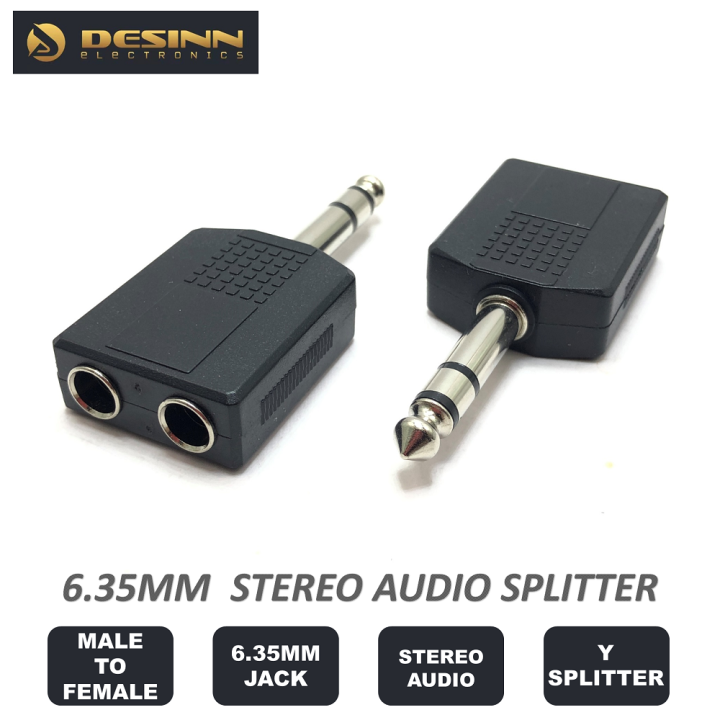 1/4" 6.35mm Stereo Plug Male to Dual 6.35mm Jack Female Splitter Adapter Y Cable Splitter fo