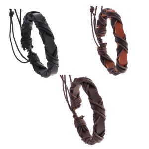 Handcraft Twining Designs Black Brown Sturdy PU Leather Bracelet for Men and Women Special Day Gifts Casual Wear