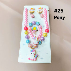 Jewelry 4in1/set Children Kid Cartoon Kuromi Frozen Stella Kitty Necklace Bracelet Earring Clip Girl Gift 儿童卡通项链手链耳环戒指套