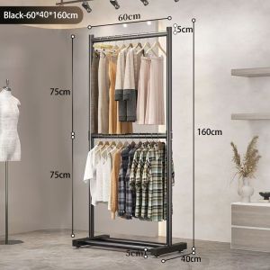 MOD Double-deck Clothes Drying Rack | Floor-standing Double Hanger Rack with Wheels | Mobile Clothing Organizer | Multi-functional Coat Rack