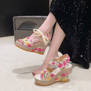 Free Shipping Summer New Fashion Wedge Heel Peep-Toe WomenS Sandals Korean Style High-Heeled Sandals With Laces Waterproof Platform Thick-Soled Sandals