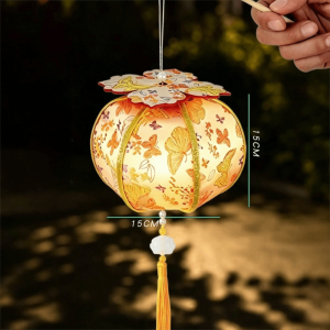 GRACETEN Faux Song Brocade Mid Autumn Light Lantern LED Light Up Tassel Pendant DIY Handheld Lantern  Persimmon Shaped Persimmon Lantern Mid Autumn Festival