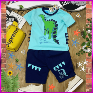 [Cao Cấp Cực Đẹp]Đồ Bộ Bé Trai Size Đại 10kg-40kg Thun Cotton Cao Cấp Co Giãn 4 Chiều Mềm Mịn Siêu Mát Hình Khủng Long-1535/6.KT