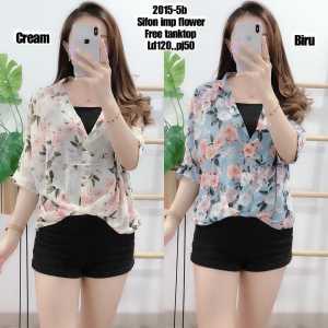 1693-9 COD ATASAN SIFON BUNGA FREE INNER WANITA(spring)|BLOUSE SIFON FREE TANKTOP