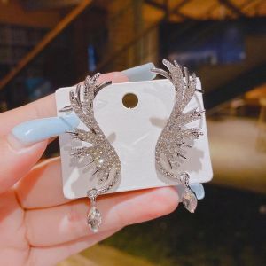 Fashion Lady Wing Earrings Flash Diamond Wings Drop Earrings Angel Wings Dress Zircon Stud Earrings